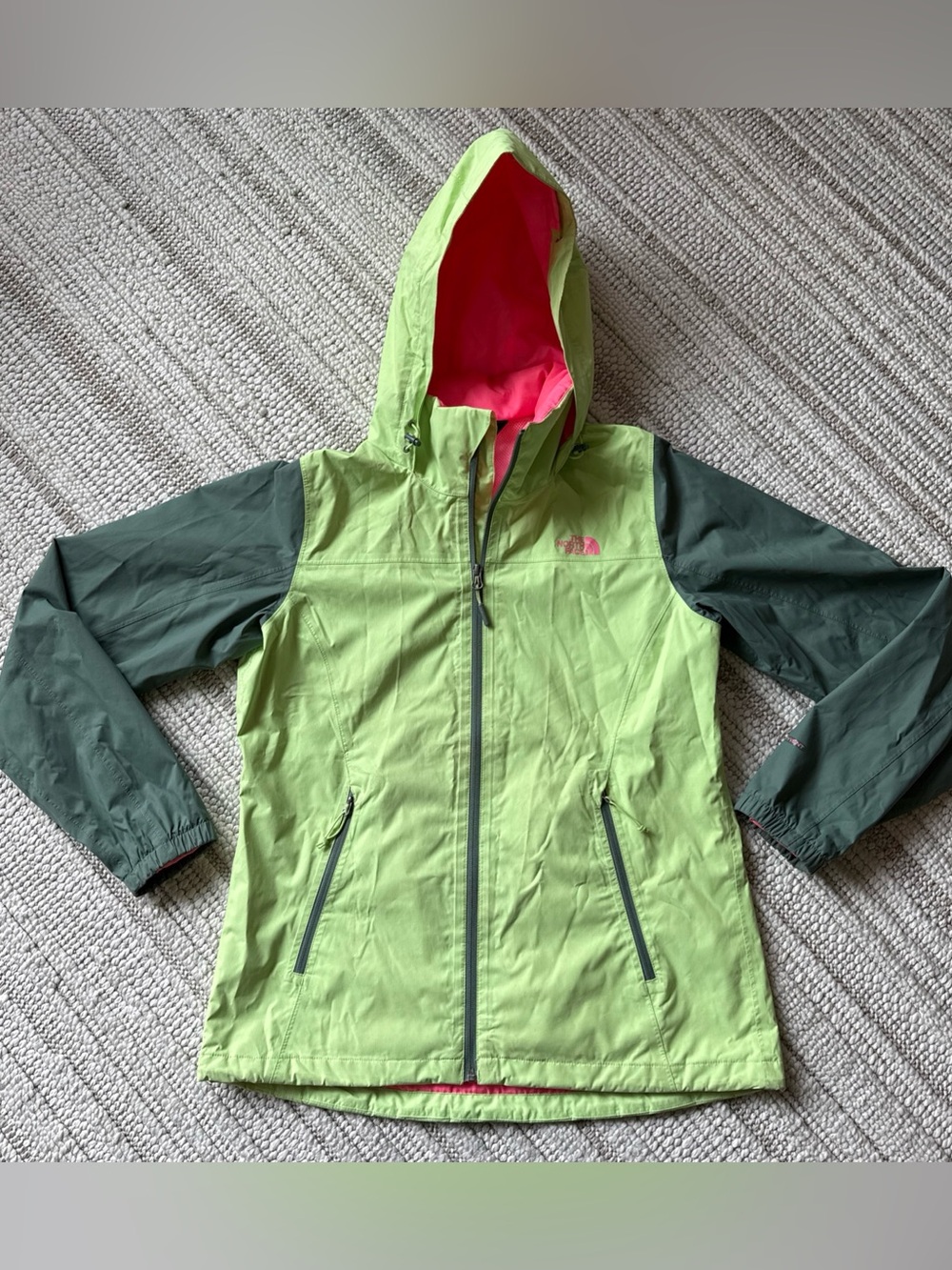 The North Face DryVent Rain Jacket Large Green Pink Hooded Waterproof Coat